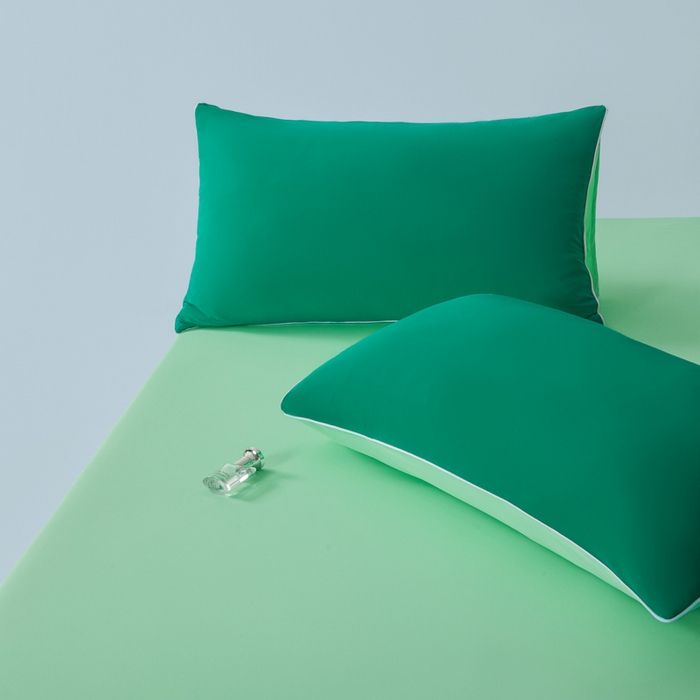 91家纺网 家纺一手货源 找家纺 鑫琪莱家纺 2026新款锦氨凉感床笠三件套Yoga系列 西瓜绿