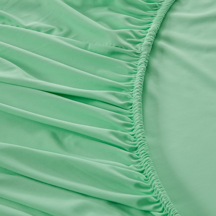 91家纺网 家纺一手货源 找家纺 鑫琪莱家纺 2026新款锦氨凉感床笠三件套Yoga系列 西瓜绿