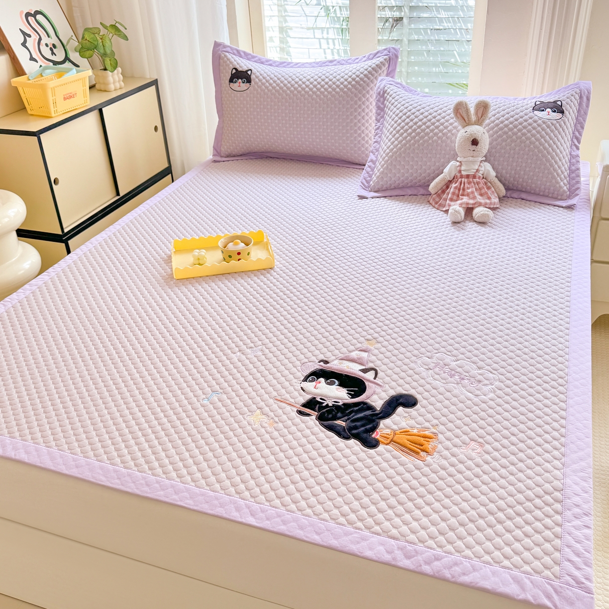 优贝家纺 2026新款高克重PE聚乙中分子复合凉感软席贴布绣凉席三件套 黑猫警长