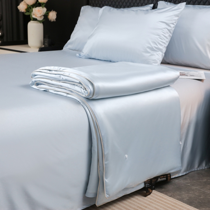 91家纺网 家纺一手货源 找家纺 爱彼家纺 2026新款高端流锻水光夏被冰肌锦氨A类夏被夏凉被空调被（超亲肤） 奢雅浅蓝