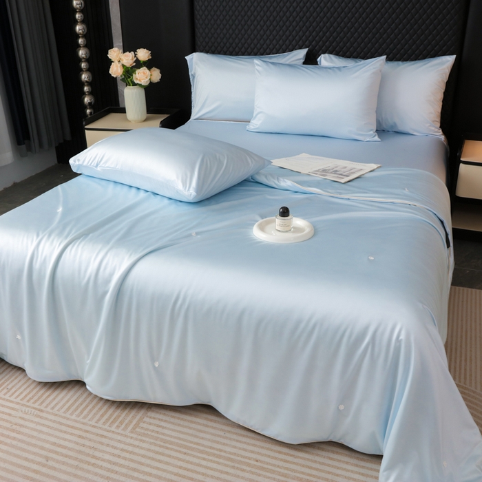 91家纺网 家纺一手货源 找家纺 爱彼家纺 2026新款高端流锻水光夏被冰肌锦氨A类夏被夏凉被空调被（超亲肤） 奢雅冰蓝