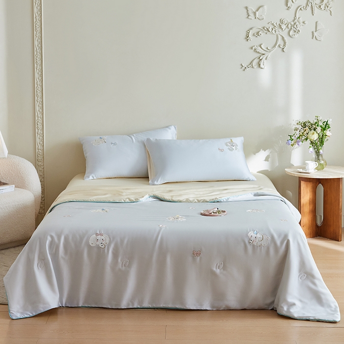 91家纺网 家纺一手货源 找家纺 风向标家纺 2026新款50莱赛尔天丝夏被四件套（嵌绳款） 乐萌小象