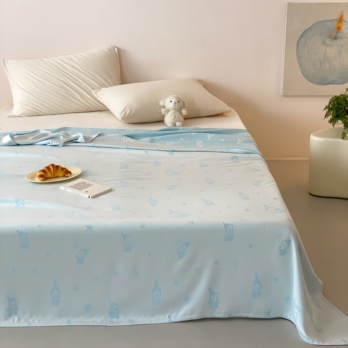 91家纺网 家纺一手货源 找家纺 麻依 2026新款竹纤维单层毛巾被盖毯夏凉被冷感毯 竹星宝-蓝色