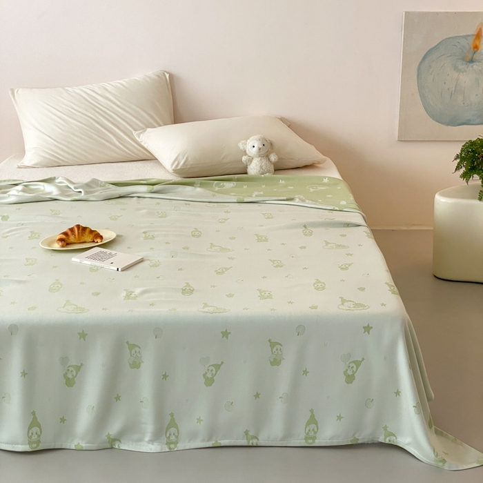 91家纺网 家纺一手货源 找家纺 麻依 2026新款竹纤维单层毛巾被盖毯夏凉被冷感毯 竹星宝-绿色