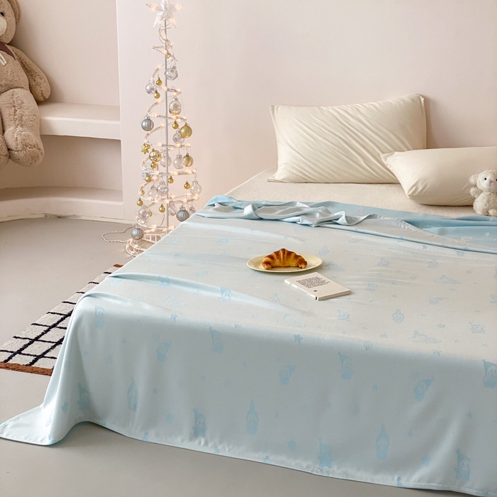 91家纺网 家纺一手货源 找家纺 麻依 2026新款竹纤维单层毛巾被盖毯夏凉被冷感毯 竹星宝-蓝色