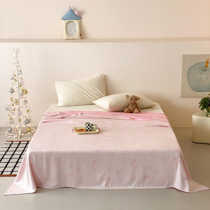 麻依 2026新款竹纤维单层毛巾被盖毯夏凉被冷感毯 蛋糕KT-粉色