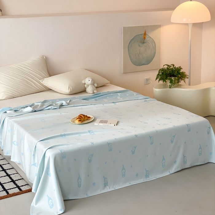 91家纺网 家纺一手货源 找家纺 麻依 2026新款竹纤维单层毛巾被盖毯夏凉被冷感毯 竹星宝-蓝色