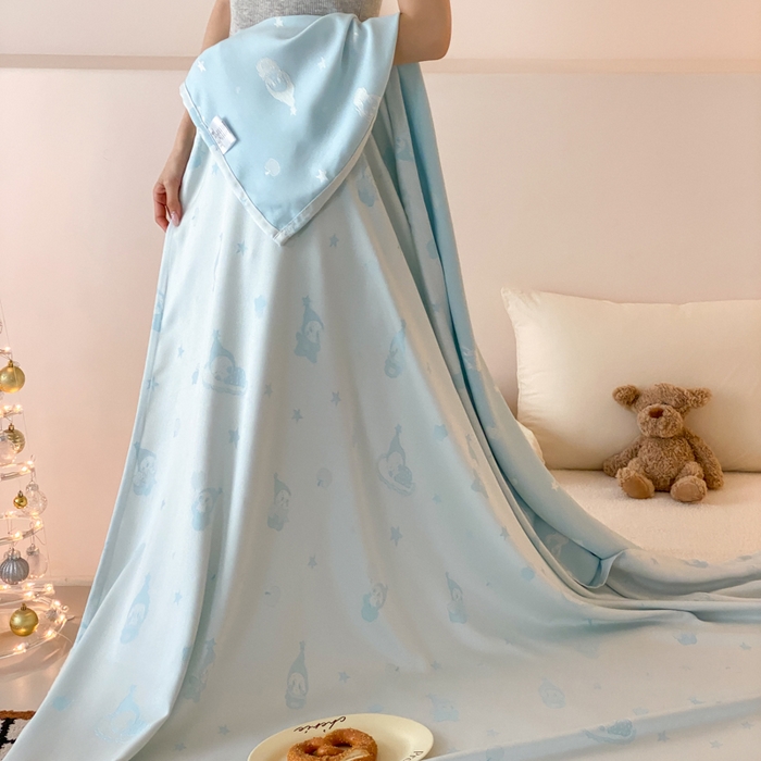 91家纺网 家纺一手货源 找家纺 麻依 2026新款竹纤维单层毛巾被盖毯夏凉被冷感毯 竹星宝-蓝色