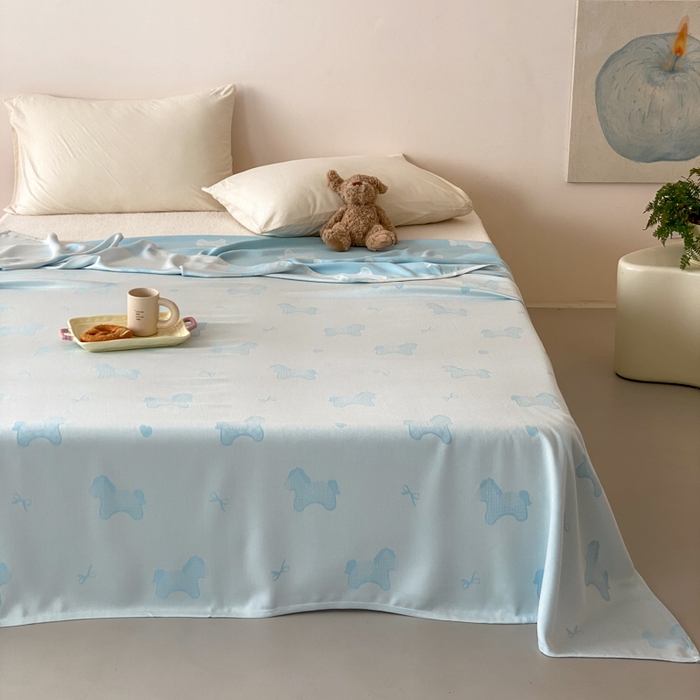 91家纺网 家纺一手货源 找家纺 麻依 2026新款竹纤维单层毛巾被盖毯夏凉被冷感毯 小马-蓝色