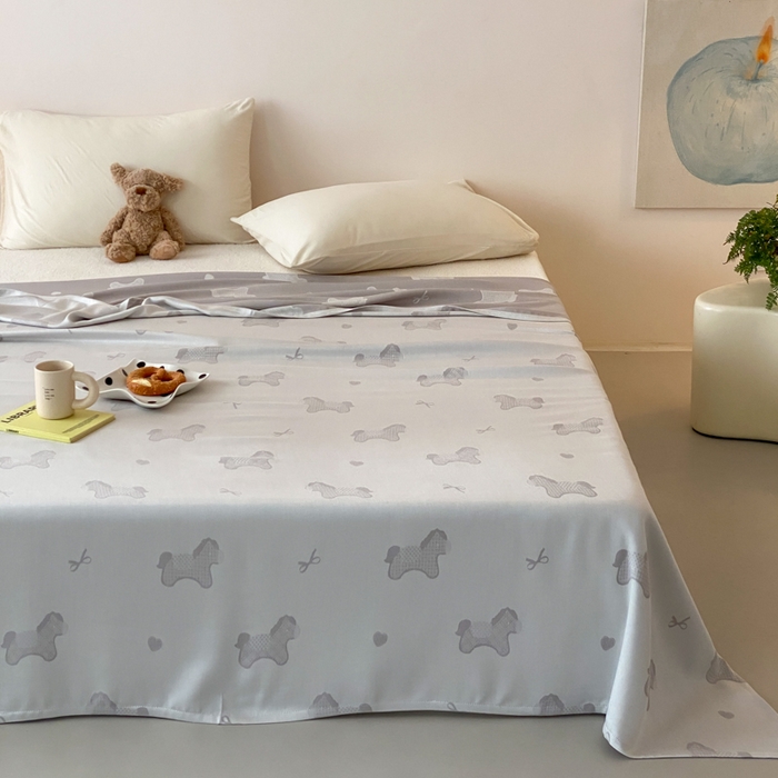 91家纺网 家纺一手货源 找家纺 麻依 2026新款竹纤维单层毛巾被盖毯夏凉被冷感毯 小马-灰色