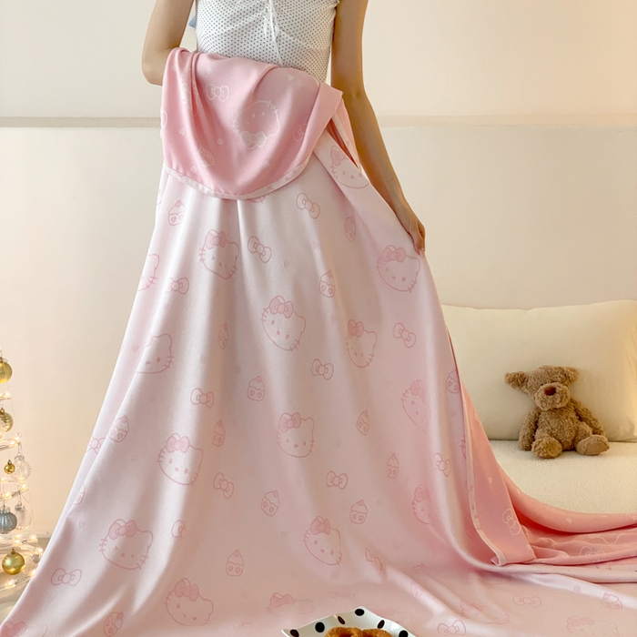 91家纺网 家纺一手货源 找家纺 麻依 2026新款竹纤维单层毛巾被盖毯夏凉被冷感毯 蛋糕KT-粉色