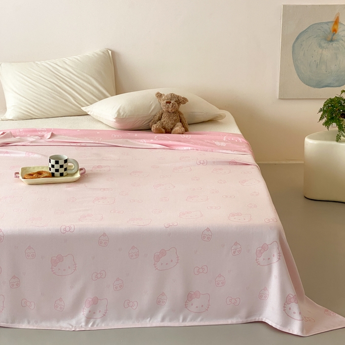 91家纺网 家纺一手货源 找家纺 麻依 2026新款竹纤维单层毛巾被盖毯夏凉被冷感毯 蛋糕KT-粉色