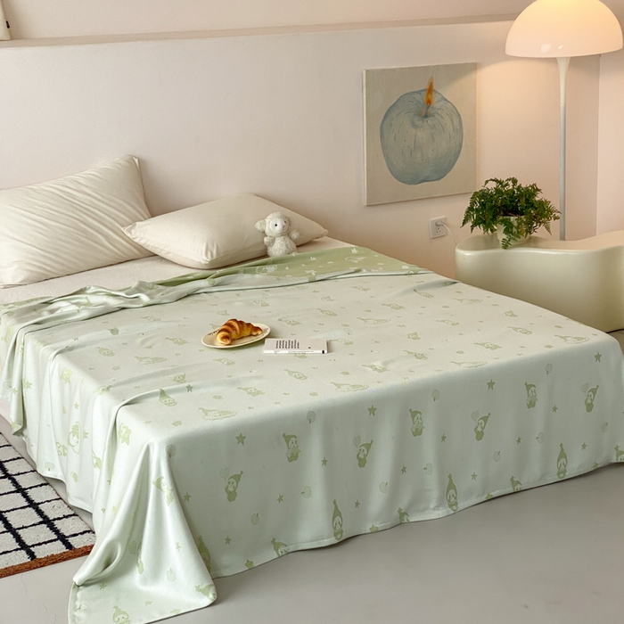 91家纺网 家纺一手货源 找家纺 麻依 2026新款竹纤维单层毛巾被盖毯夏凉被冷感毯 竹星宝-绿色