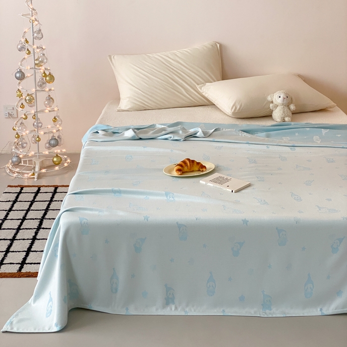 91家纺网 家纺一手货源 找家纺 麻依 2026新款竹纤维单层毛巾被盖毯夏凉被冷感毯 竹星宝-蓝色