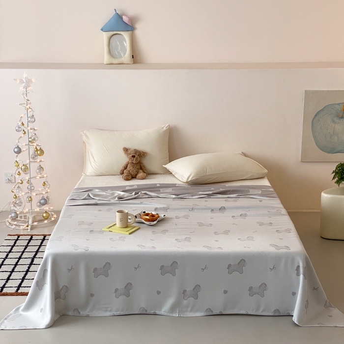 麻依 2026新款竹纤维单层毛巾被盖毯夏凉被冷感毯 小马-灰色