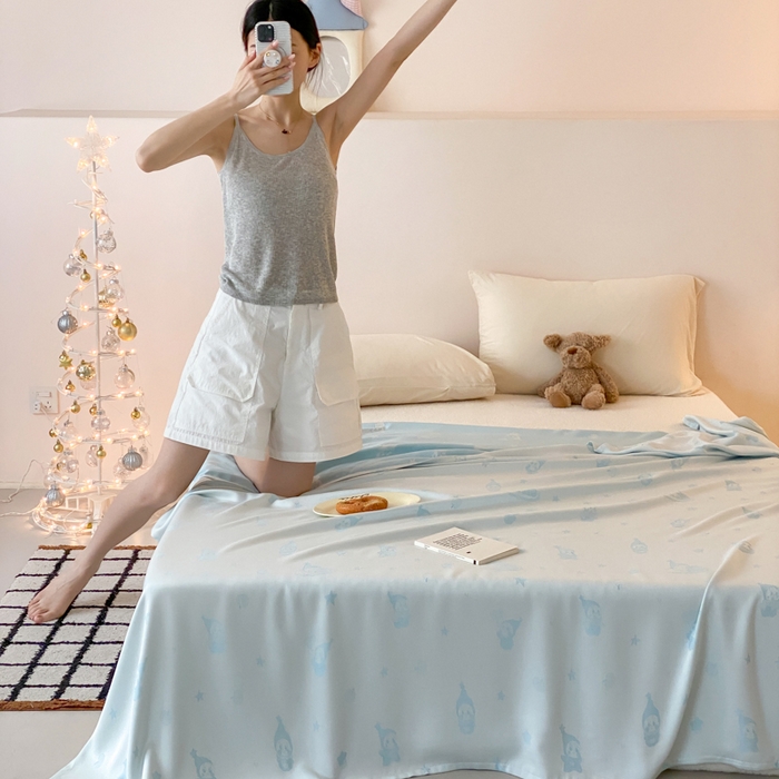 91家纺网 家纺一手货源 找家纺 麻依 2026新款竹纤维单层毛巾被盖毯夏凉被冷感毯 竹星宝-蓝色