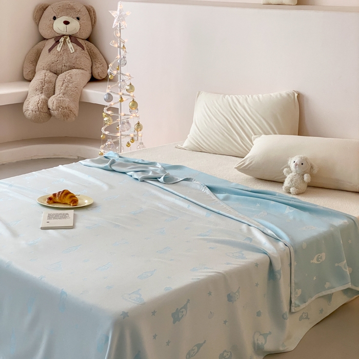 91家纺网 家纺一手货源 找家纺 麻依 2026新款竹纤维单层毛巾被盖毯夏凉被冷感毯 竹星宝-蓝色