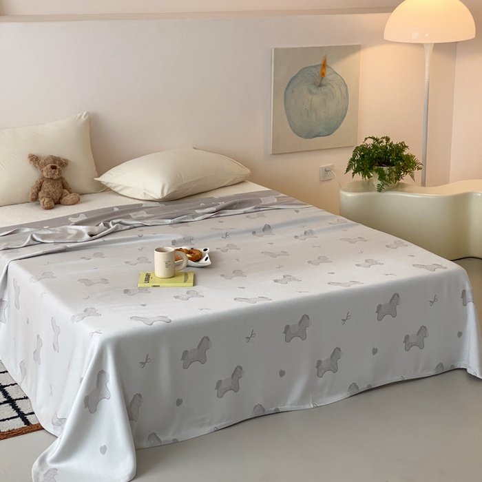 91家纺网 家纺一手货源 找家纺 麻依 2026新款竹纤维单层毛巾被盖毯夏凉被冷感毯 小马-灰色