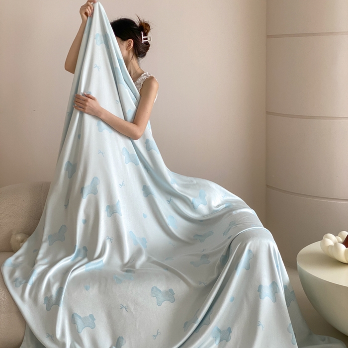 91家纺网 家纺一手货源 找家纺 麻依 2026新款竹纤维单层毛巾被盖毯夏凉被冷感毯 小马-蓝色