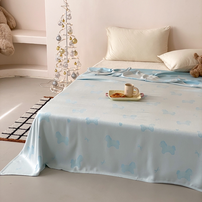 91家纺网 家纺一手货源 找家纺 麻依 2026新款竹纤维单层毛巾被盖毯夏凉被冷感毯 小马-蓝色