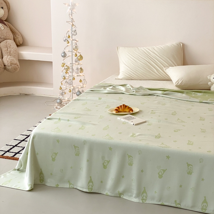 91家纺网 家纺一手货源 找家纺 麻依 2026新款竹纤维单层毛巾被盖毯夏凉被冷感毯 竹星宝-绿色