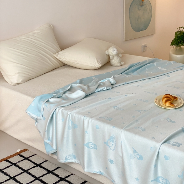 91家纺网 家纺一手货源 找家纺 麻依 2026新款竹纤维单层毛巾被盖毯夏凉被冷感毯 竹星宝-蓝色