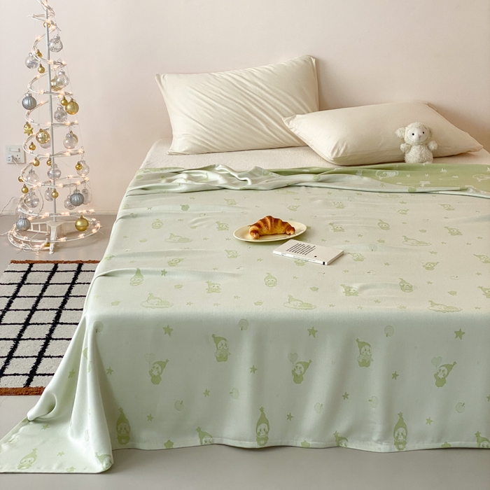 91家纺网 家纺一手货源 找家纺 麻依 2026新款竹纤维单层毛巾被盖毯夏凉被冷感毯 竹星宝-绿色