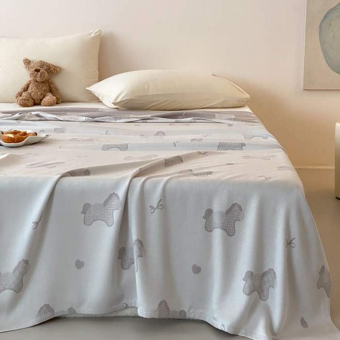 91家纺网 家纺一手货源 找家纺 麻依 2026新款竹纤维单层毛巾被盖毯夏凉被冷感毯 小马-灰色