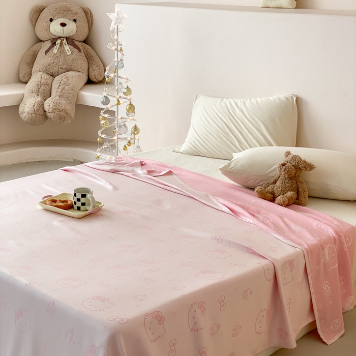 91家纺网 家纺一手货源 找家纺 麻依 2026新款竹纤维单层毛巾被盖毯夏凉被冷感毯 蛋糕KT-粉色