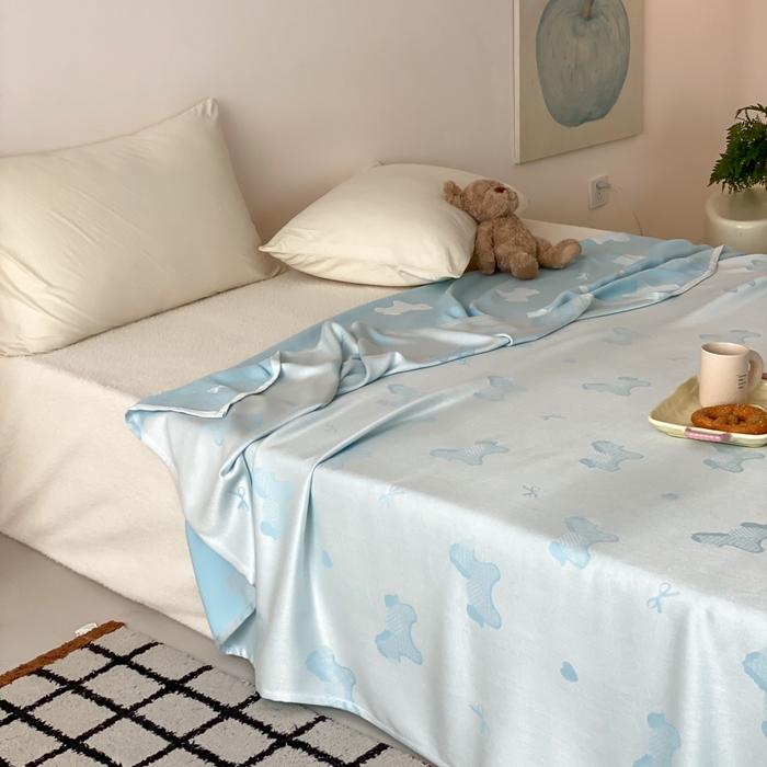 91家纺网 家纺一手货源 找家纺 麻依 2026新款竹纤维单层毛巾被盖毯夏凉被冷感毯 小马-蓝色