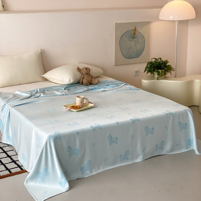 91家纺网 家纺一手货源 找家纺 麻依 2026新款竹纤维单层毛巾被盖毯夏凉被冷感毯 小马-蓝色