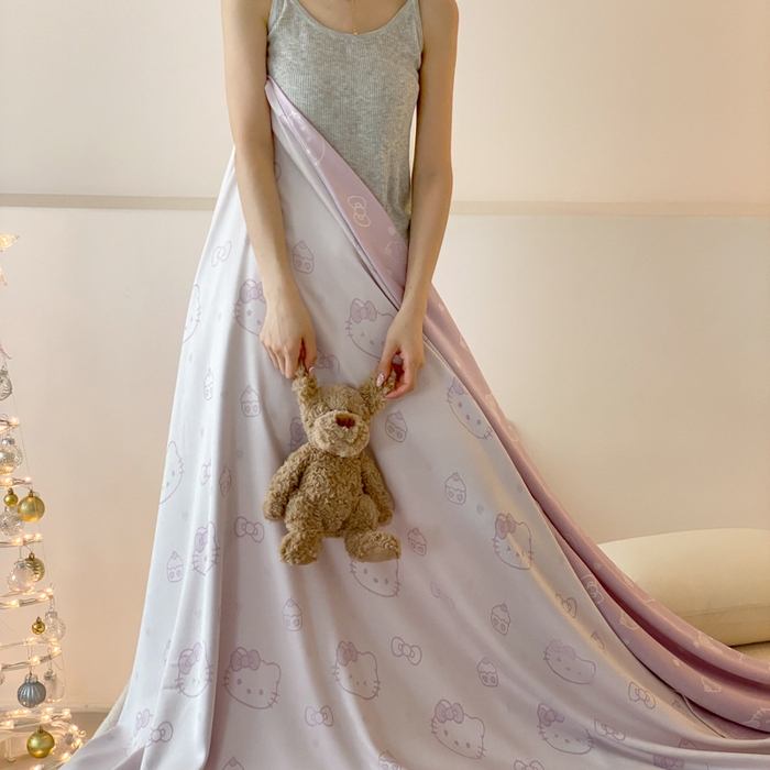 91家纺网 家纺一手货源 找家纺 麻依 2026新款竹纤维单层毛巾被盖毯夏凉被冷感毯 蛋糕KT-紫色