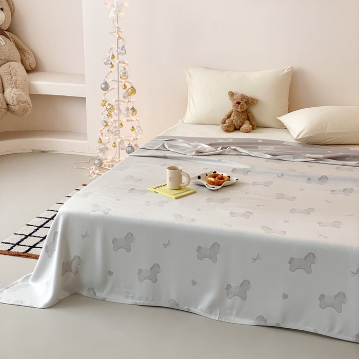 91家纺网 家纺一手货源 找家纺 麻依 2026新款竹纤维单层毛巾被盖毯夏凉被冷感毯 小马-灰色