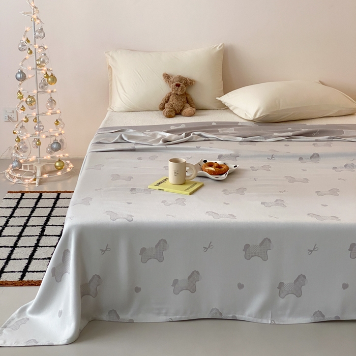 91家纺网 家纺一手货源 找家纺 麻依 2026新款竹纤维单层毛巾被盖毯夏凉被冷感毯 小马-灰色