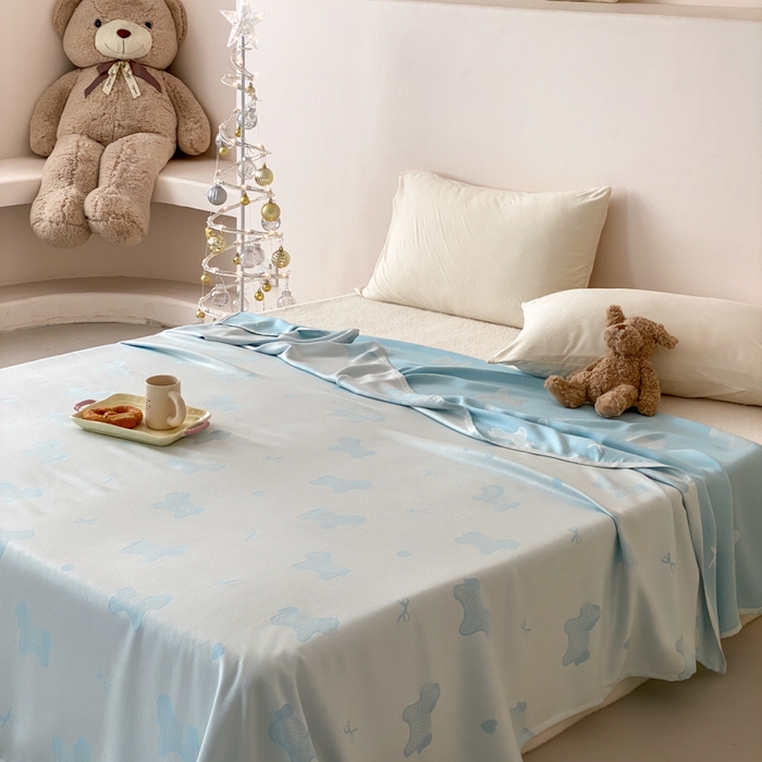 91家纺网 家纺一手货源 找家纺 麻依 2026新款竹纤维单层毛巾被盖毯夏凉被冷感毯 小马-蓝色