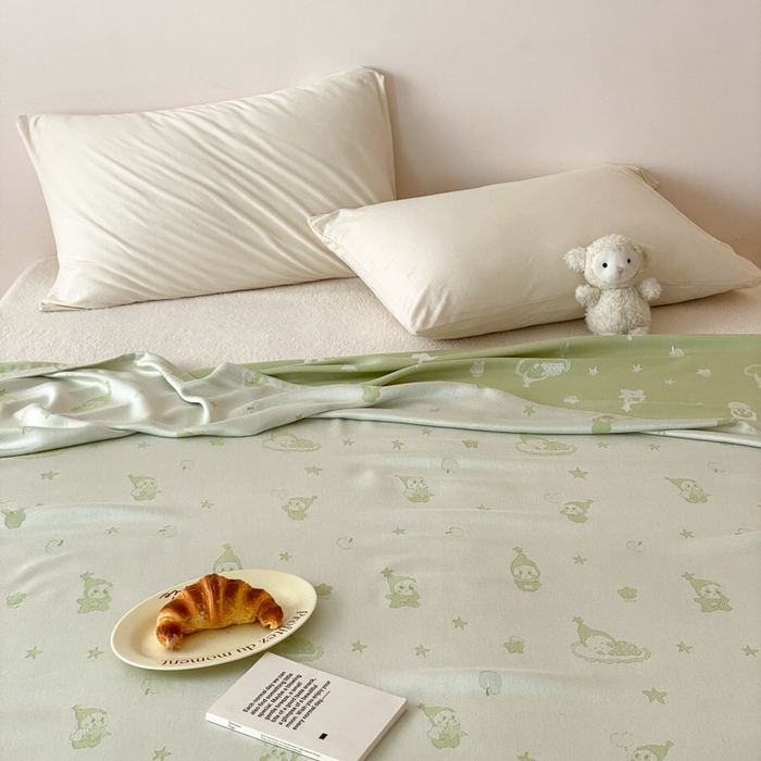 91家纺网 家纺一手货源 找家纺 麻依 2026新款竹纤维单层毛巾被盖毯夏凉被冷感毯 竹星宝-绿色