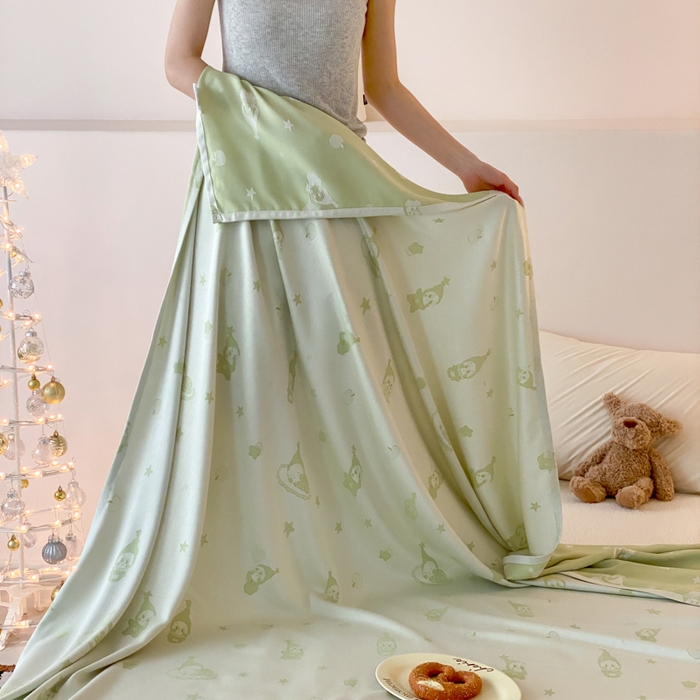 91家纺网 家纺一手货源 找家纺 麻依 2026新款竹纤维单层毛巾被盖毯夏凉被冷感毯 竹星宝-绿色