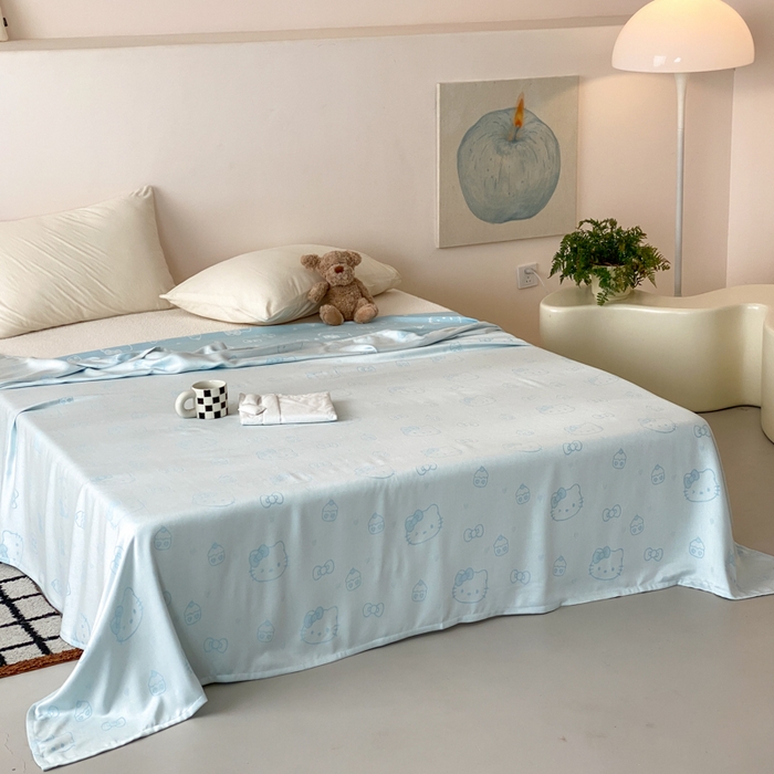 91家纺网 家纺一手货源 找家纺 麻依 2026新款竹纤维单层毛巾被盖毯夏凉被冷感毯 蛋糕KT-蓝色