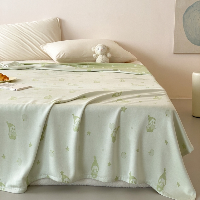 91家纺网 家纺一手货源 找家纺 麻依 2026新款竹纤维单层毛巾被盖毯夏凉被冷感毯 竹星宝-绿色