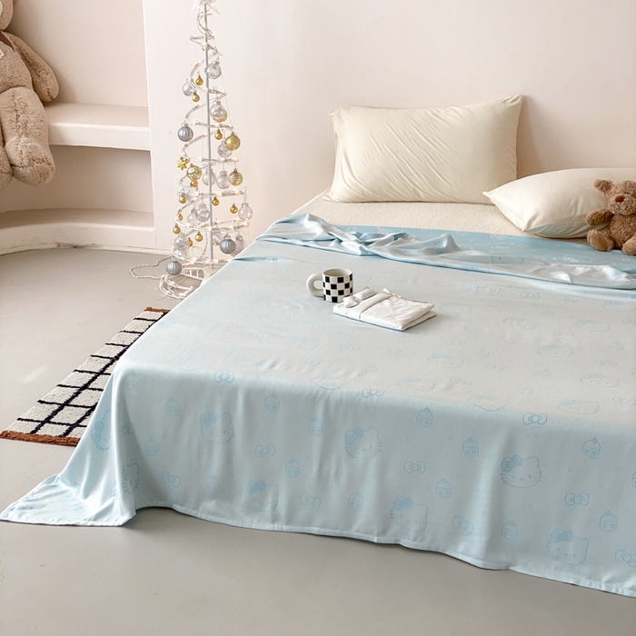 91家纺网 家纺一手货源 找家纺 麻依 2026新款竹纤维单层毛巾被盖毯夏凉被冷感毯 蛋糕KT-蓝色