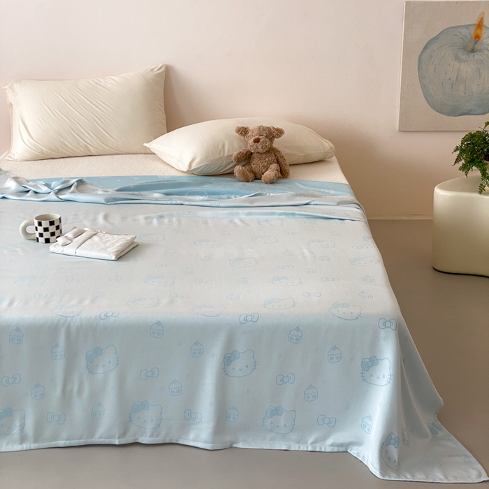 91家纺网 家纺一手货源 找家纺 麻依 2026新款竹纤维单层毛巾被盖毯夏凉被冷感毯 蛋糕KT-蓝色