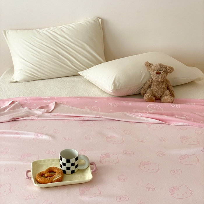 91家纺网 家纺一手货源 找家纺 麻依 2026新款竹纤维单层毛巾被盖毯夏凉被冷感毯 蛋糕KT-粉色