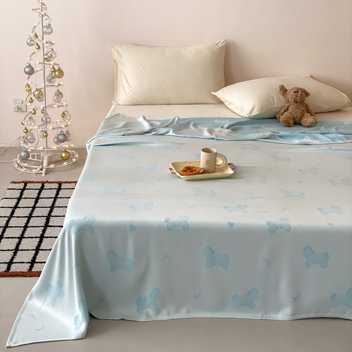 91家纺网 家纺一手货源 找家纺 麻依 2026新款竹纤维单层毛巾被盖毯夏凉被冷感毯 小马-蓝色