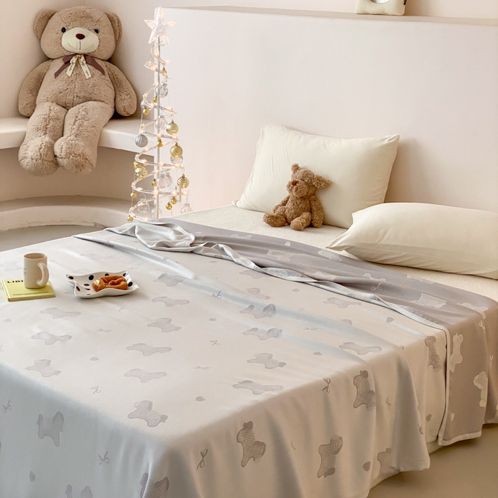 91家纺网 家纺一手货源 找家纺 麻依 2026新款竹纤维单层毛巾被盖毯夏凉被冷感毯 小马-灰色