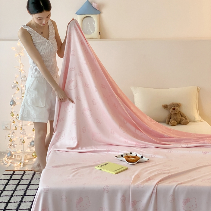 91家纺网 家纺一手货源 找家纺 麻依 2026新款竹纤维单层毛巾被盖毯夏凉被冷感毯 蛋糕KT-粉色