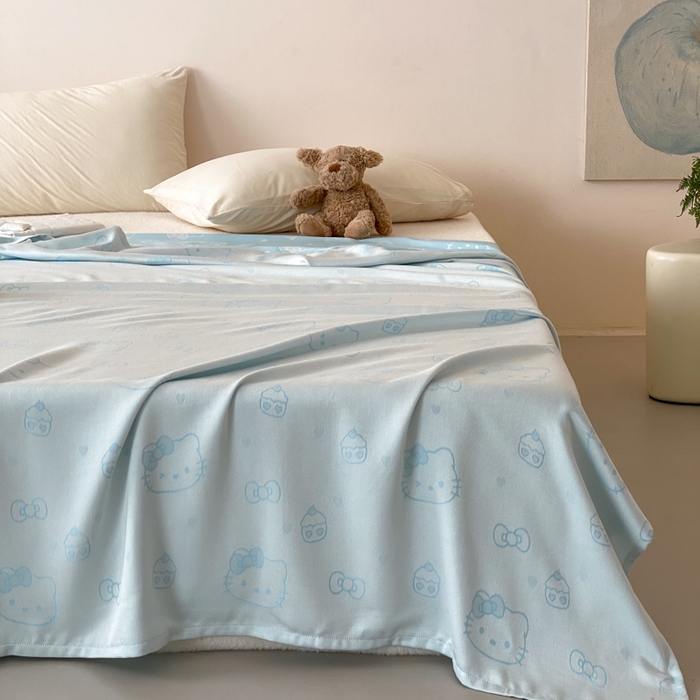 91家纺网 家纺一手货源 找家纺 麻依 2026新款竹纤维单层毛巾被盖毯夏凉被冷感毯 蛋糕KT-蓝色