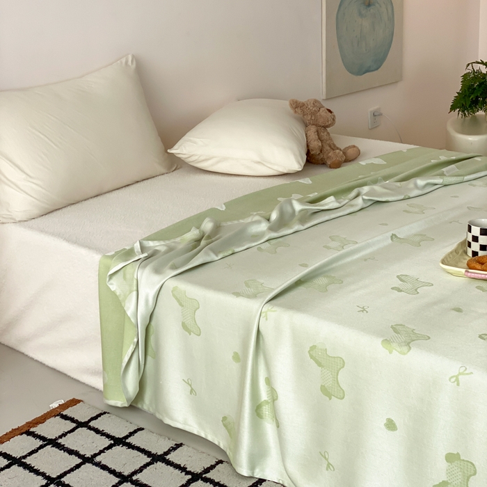 91家纺网 家纺一手货源 找家纺 麻依 2026新款竹纤维单层毛巾被盖毯夏凉被冷感毯 小马-绿色