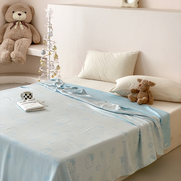 91家纺网 家纺一手货源 找家纺 麻依 2026新款竹纤维单层毛巾被盖毯夏凉被冷感毯 蛋糕KT-蓝色