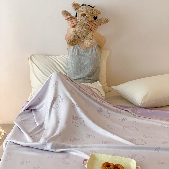 91家纺网 家纺一手货源 找家纺 麻依 2026新款竹纤维单层毛巾被盖毯夏凉被冷感毯 蛋糕KT-紫色