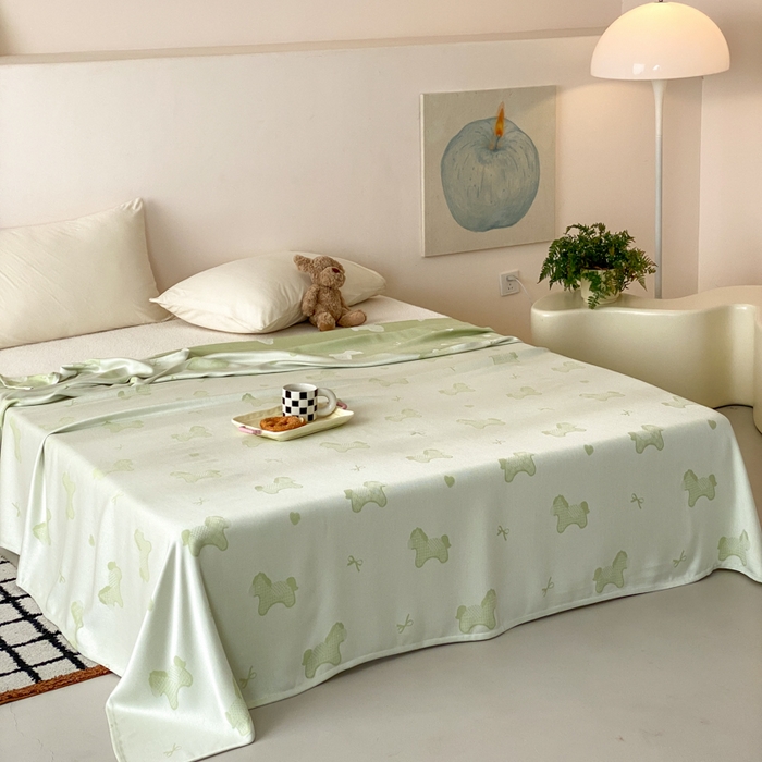 91家纺网 家纺一手货源 找家纺 麻依 2026新款竹纤维单层毛巾被盖毯夏凉被冷感毯 小马-绿色